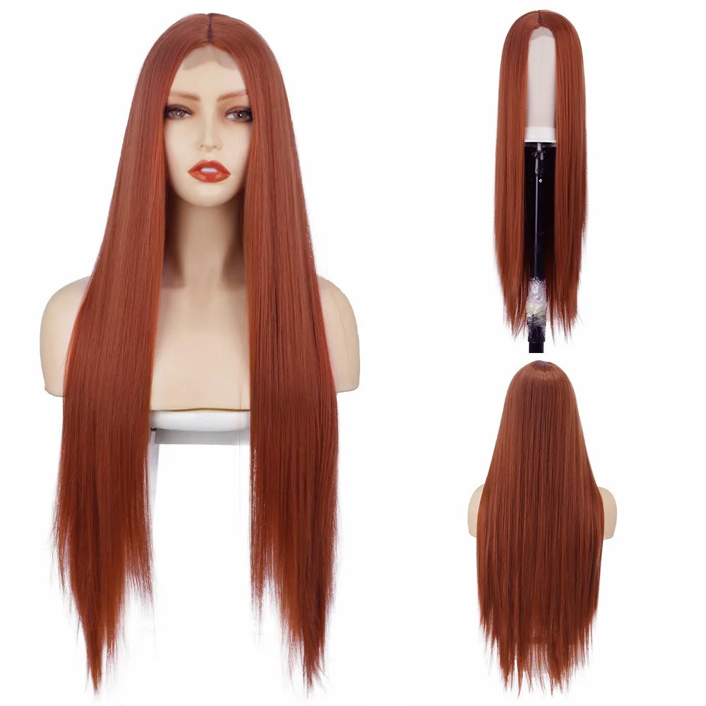 Wigs European and American Ladies Wigs Long Straight Hair Synthetic Fiber Head Cover Small Lace Frontal Wigs