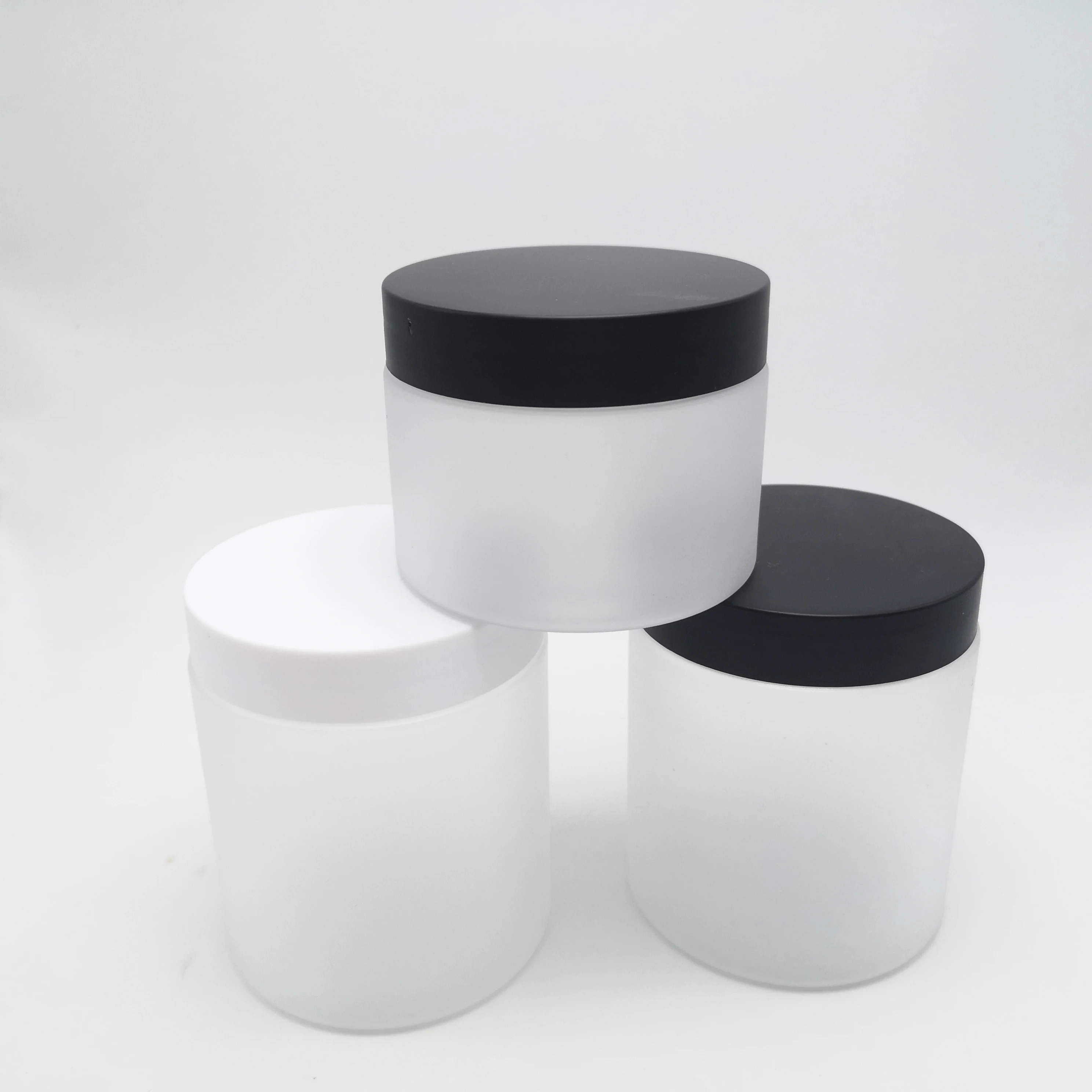 PET matte color body scrub frosted plastic 250ml cosmetic cream jars with black plastic lid