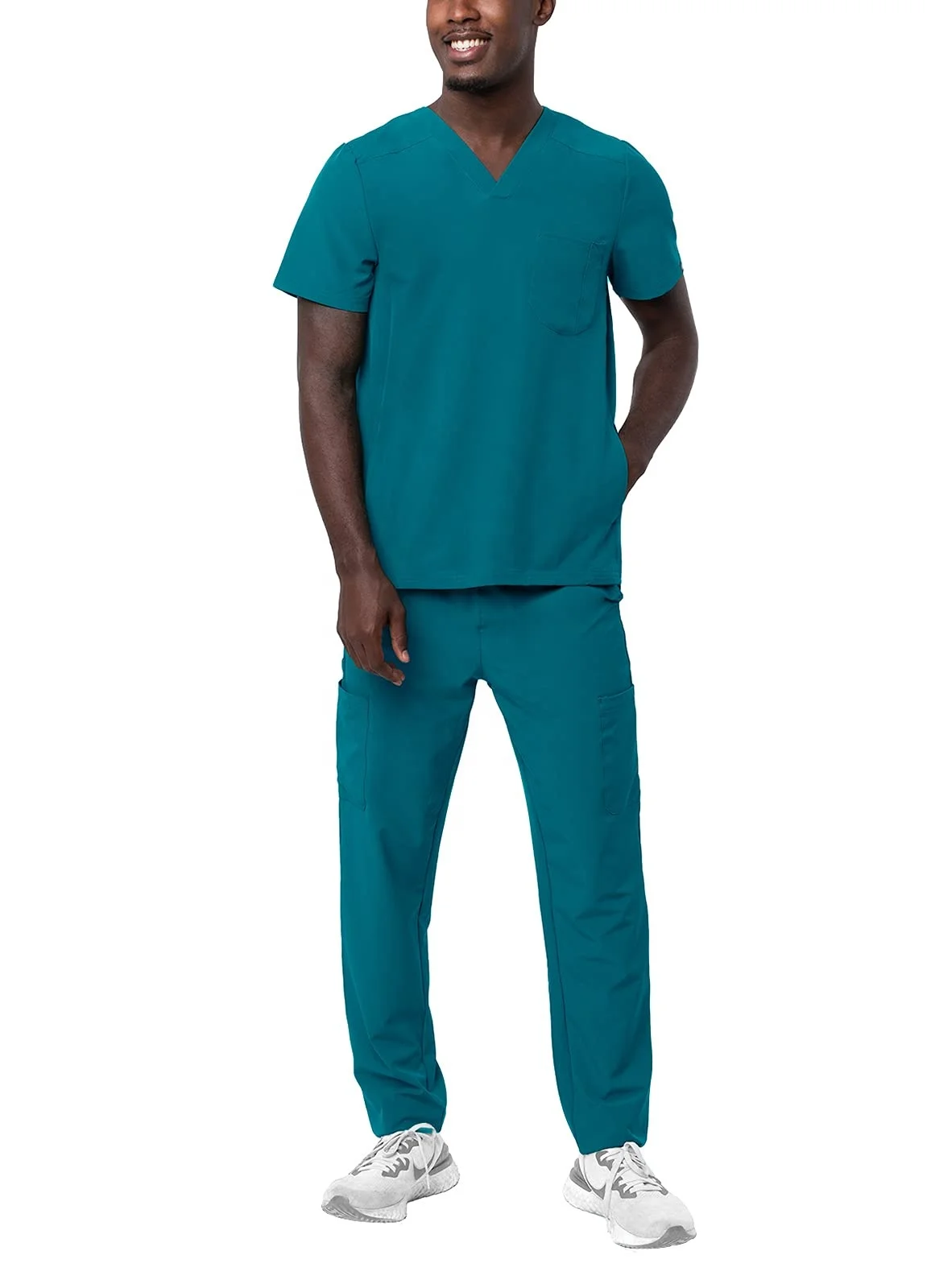 new style hospital scrubs sets nurse uniform Unisex ultrasoft drop neck scrub top uniform tealgreen spandex scrub uniforms