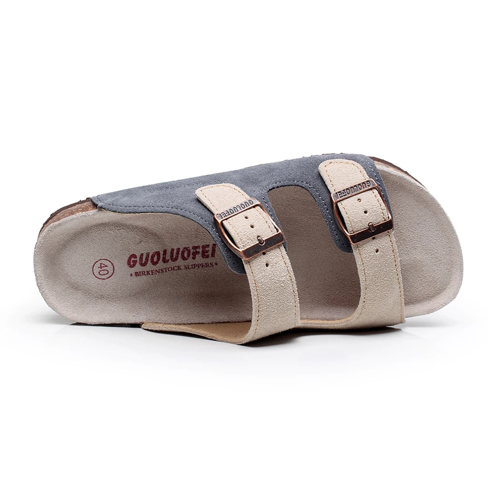 
Hot Sale women Suede Leather Sandals Shoes Double Buckle Cork sole Slippers 
