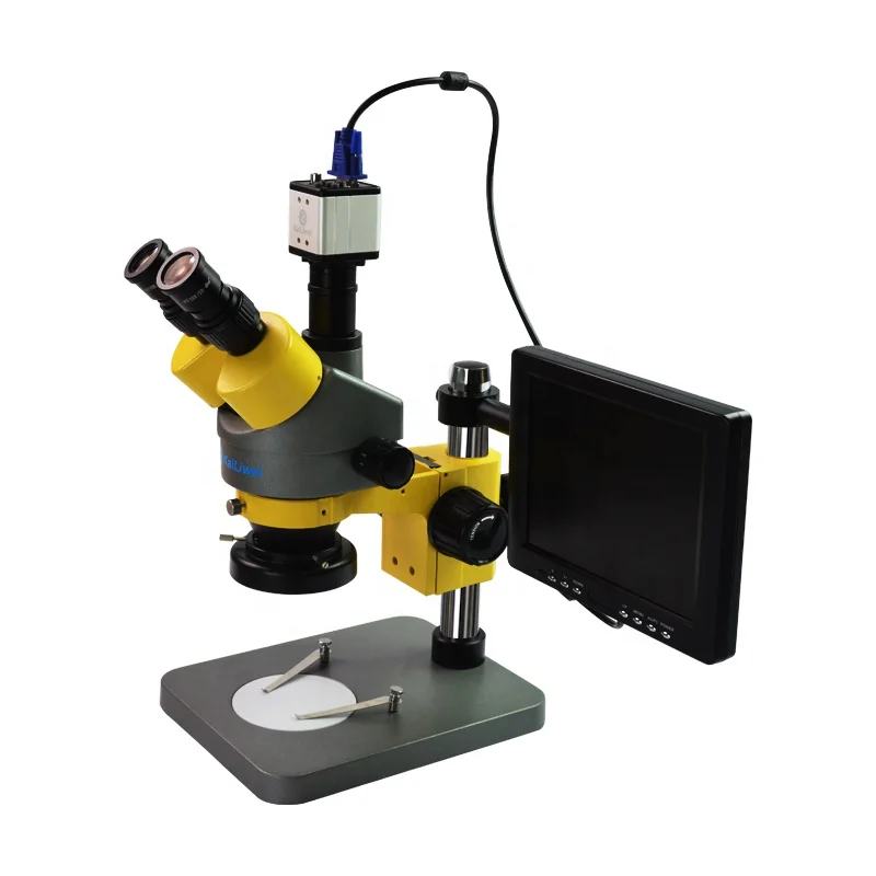 Factory supply 7x - 45x Continuous zoom LED ring light Trinocular stereo microscope set for diamond electronic repair