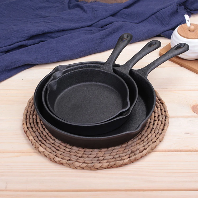 
Hot sale multiple customized sizes available professional restaurant cast iron preseasoned skillet frying pan cookware set 