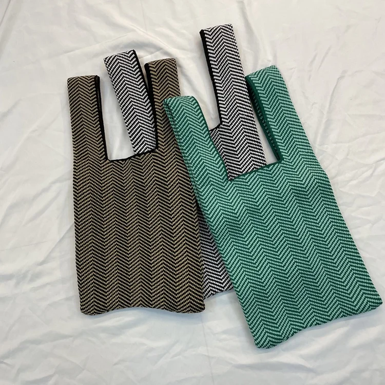 Factory Fashion Wave Pattern Crochet Handbag Knitted Tote Bag