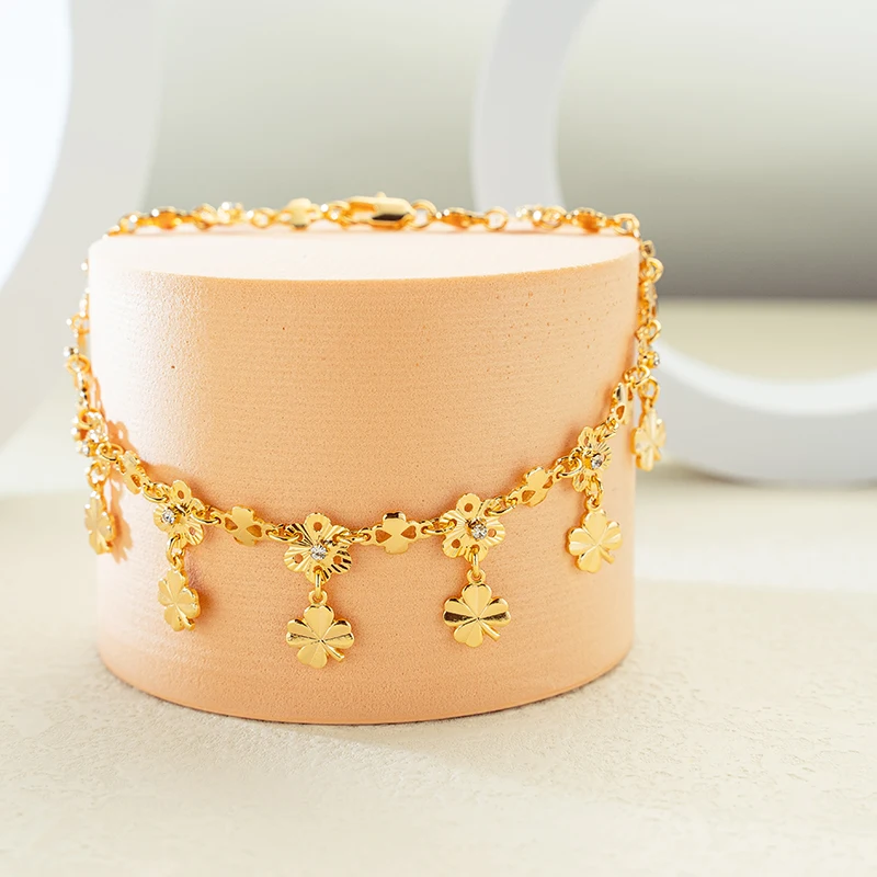 Wholesale Jewelry Hot Selling Gold Plated Daisy Anklet Trendy Luxury Adjustable Environmental copper Curb Chain Daisy Anklet