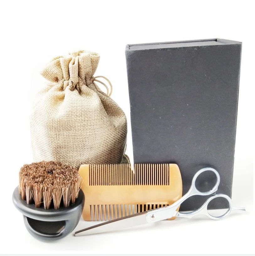 Custom logo Beard Care Set 100% Natural Wild Boar Bristle Beard Cream And Oil  Private Label High Quality Beauty Kit