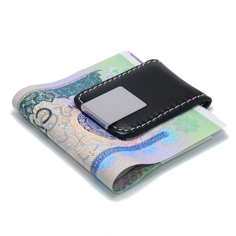 
Magnet Wallet ID Credit Clip Cash Holder Black Leather Metal Paper Clips Purse Stainless Steel Business Mens Leather Money Clip 