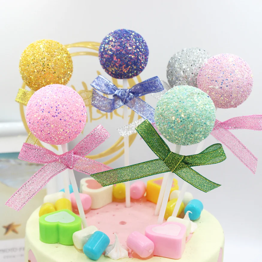 New cake decoration ball baking plug-in cake topper ins style wind ball new glitter foam ball insert card