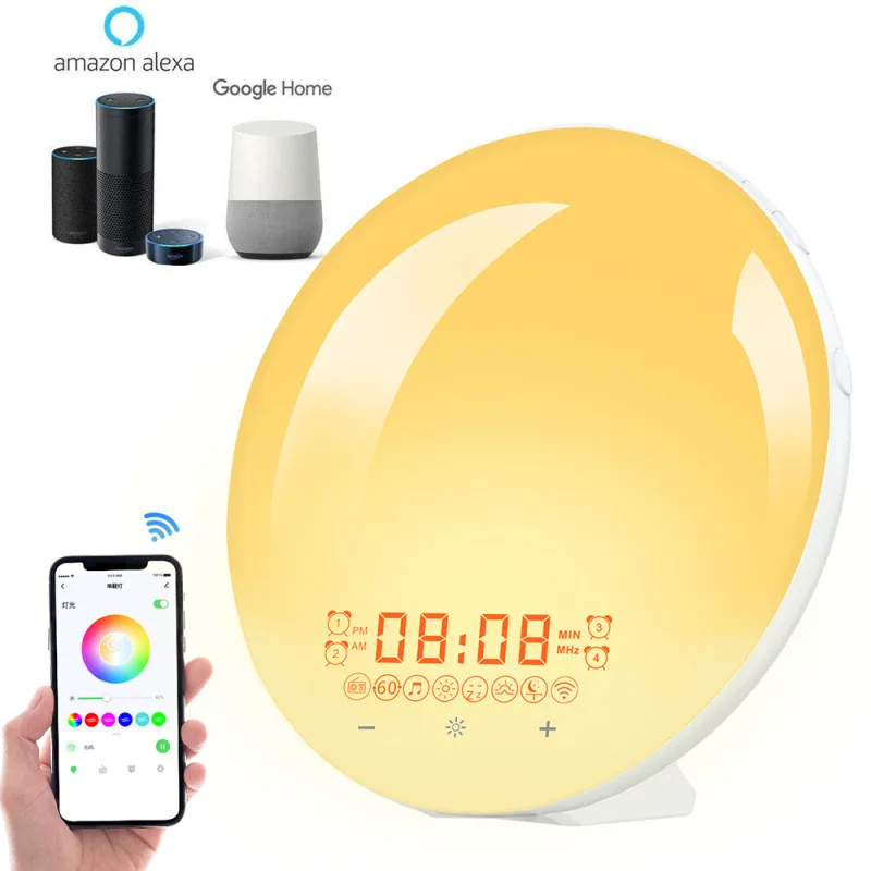 Night Alarm Wake Up Table Wake-Up Light Sunset Simulation Led Clock Wakeup Function Smart Digital Sunrise Light