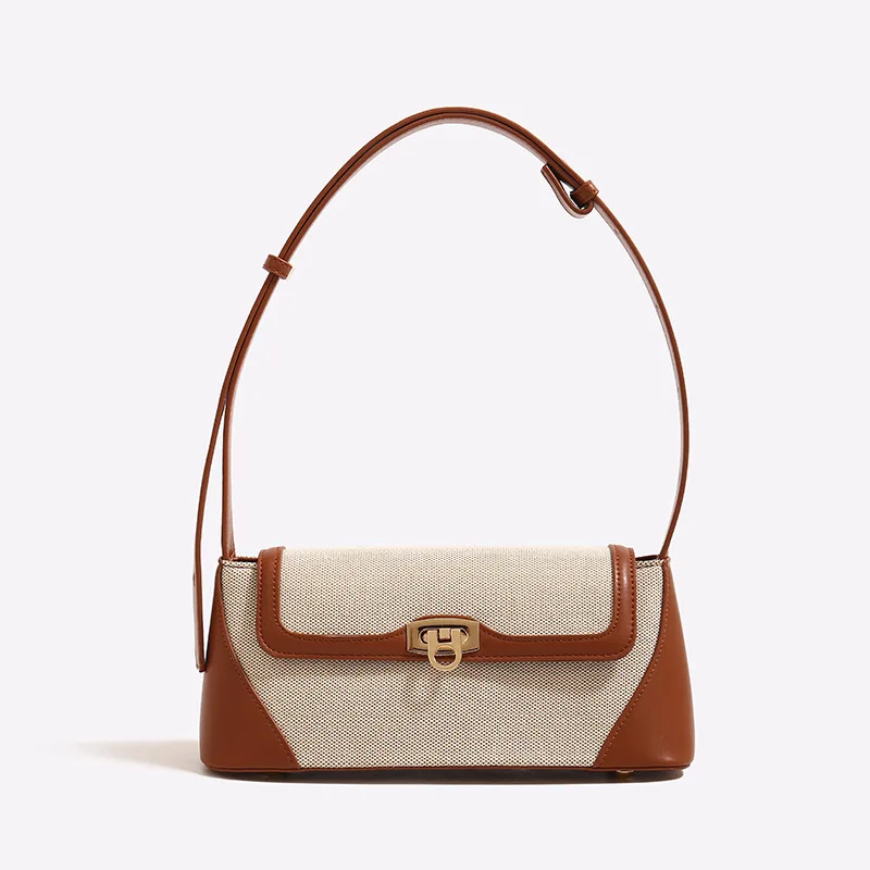 New Female Small Flap Canvas Bag Shoulder Cross Armpit Bag Latest College Girls Underarm Patchwork Clutch Hand Bags for Women