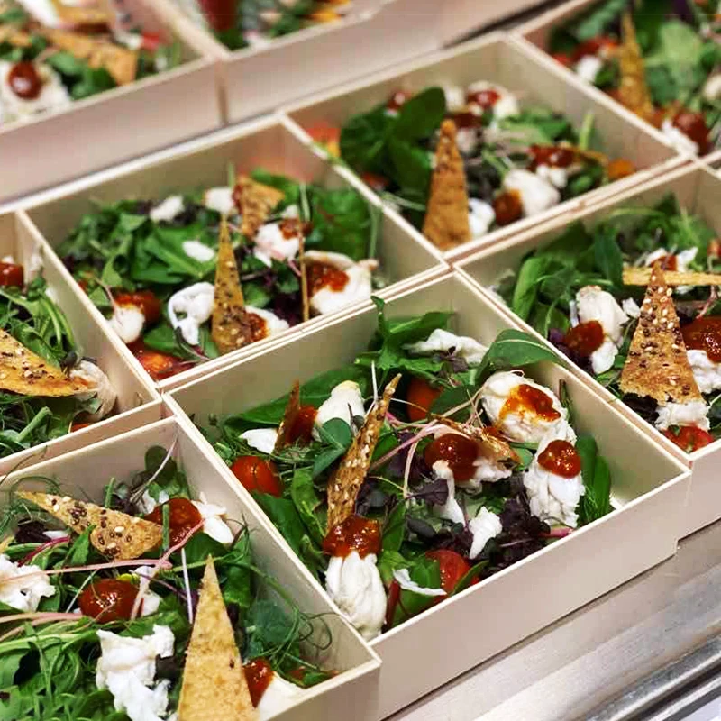 Disposable Wooden Takeaway Microwavable Meal Prep Salad Lunch Food Serving Tray Bento Lunch Box Food Storage Container