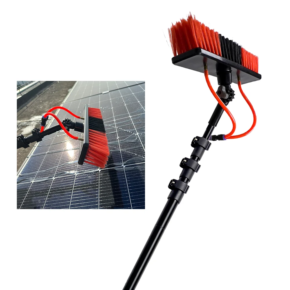 12FT 4-Section Aluminum Water Fed Telescopic Pole Solar Panel Cleaning Brush Tool With Water Connection