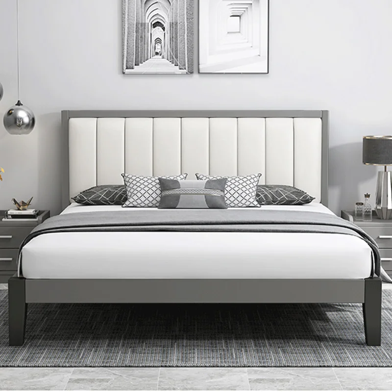 
New design bedroom furniture easy to assemble white strong elegant luxury bed panels wide wooden carved high headboard bed 