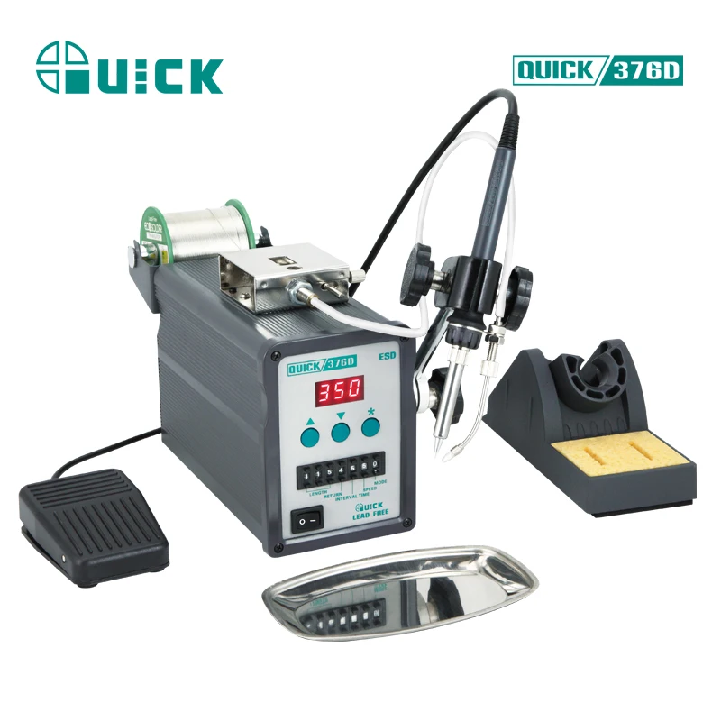 Quick 376D-90W LED display soldering tin feeder automatic solder iron station with feeder for manual/pedal control