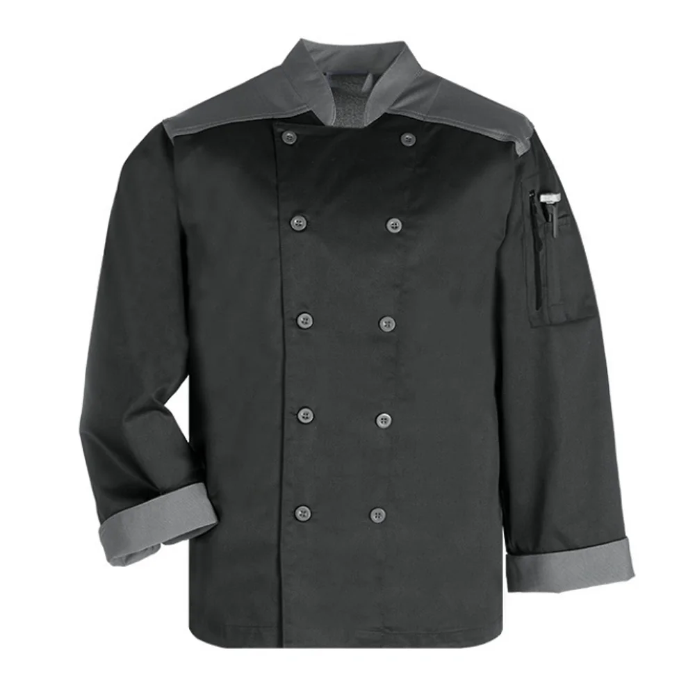 New Design High Quality Chef Uniform Kitchen Jacket Double Breasted Button Front Cool Shoulder and Side Panel OEM Chef Jacket