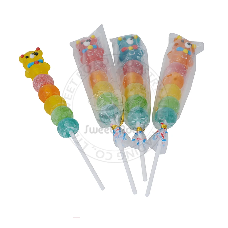 Halal Multi-Colored Color Bear Shaped Lollipop Soft Jelly Candy