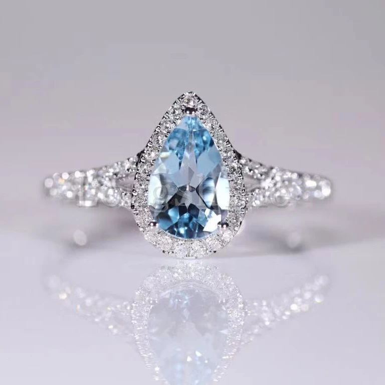 Longshine White Water Drop Sapphire 18k Gold Luxury Women Diamond Ring