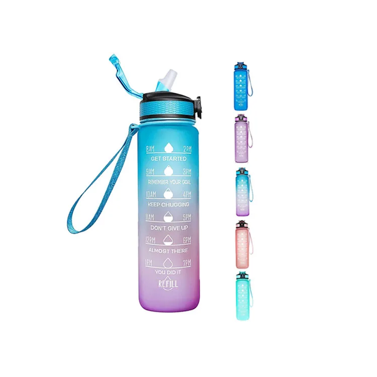 
Customized 32oz Leakproof Tritan BPA Free Sports Motivational Water Bottle with Time Marker Straw 