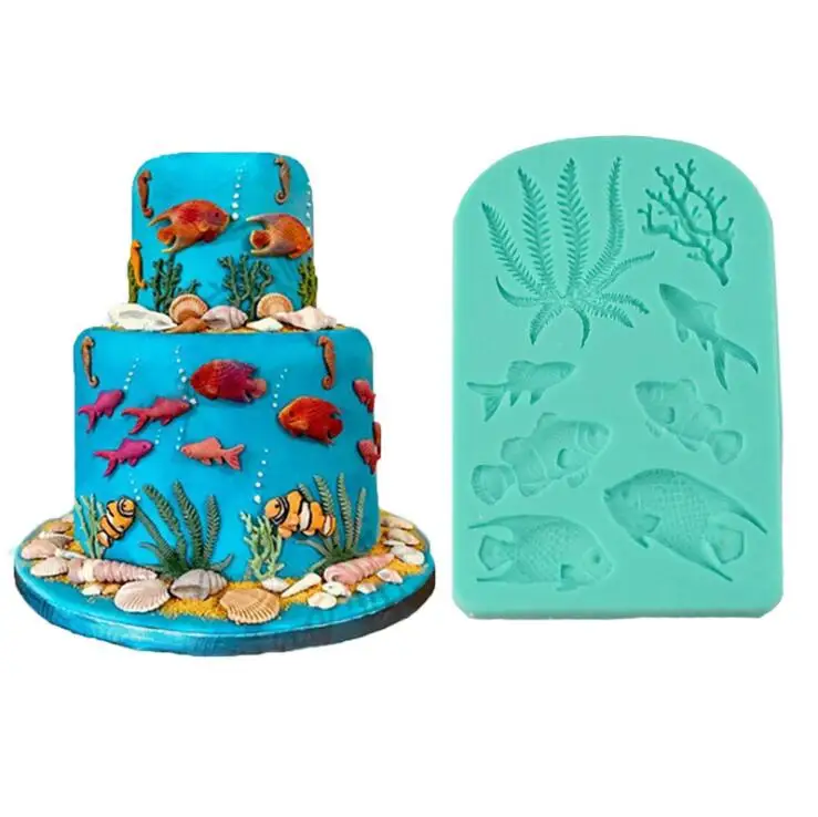 Tropical Fish Silicone Resin Mold DIY Sea Grass Baking Cake Decorating Tool Fondant Soap Candle Mold Polymer Clay Mold