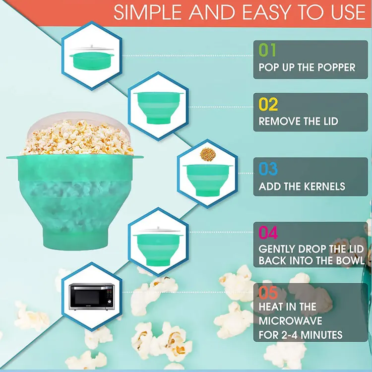 Food Grade Microwave Popcorn Popper Silicone Popcorn Bowl Home Microwaveable Pop Corn Maker