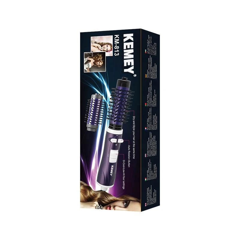 Temperature Adjustment Electric Blow Dryer Kemey Km-813 Fast Heating Curling And Straightening Dual-Purpose Hair Dryer Comb