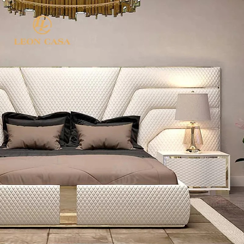 Modern Luxury Italian Bedroom Set Leather King Size Bed Room Set Queen Size Wooden Bed Frame Luxury Bed With Headboard