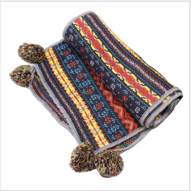 Вязаный напрямую с фабрики доставки скоро теплые Популярные чжецзян КНР): ультрамодные хорошо Рождество жаккардовый шарф с помпонами