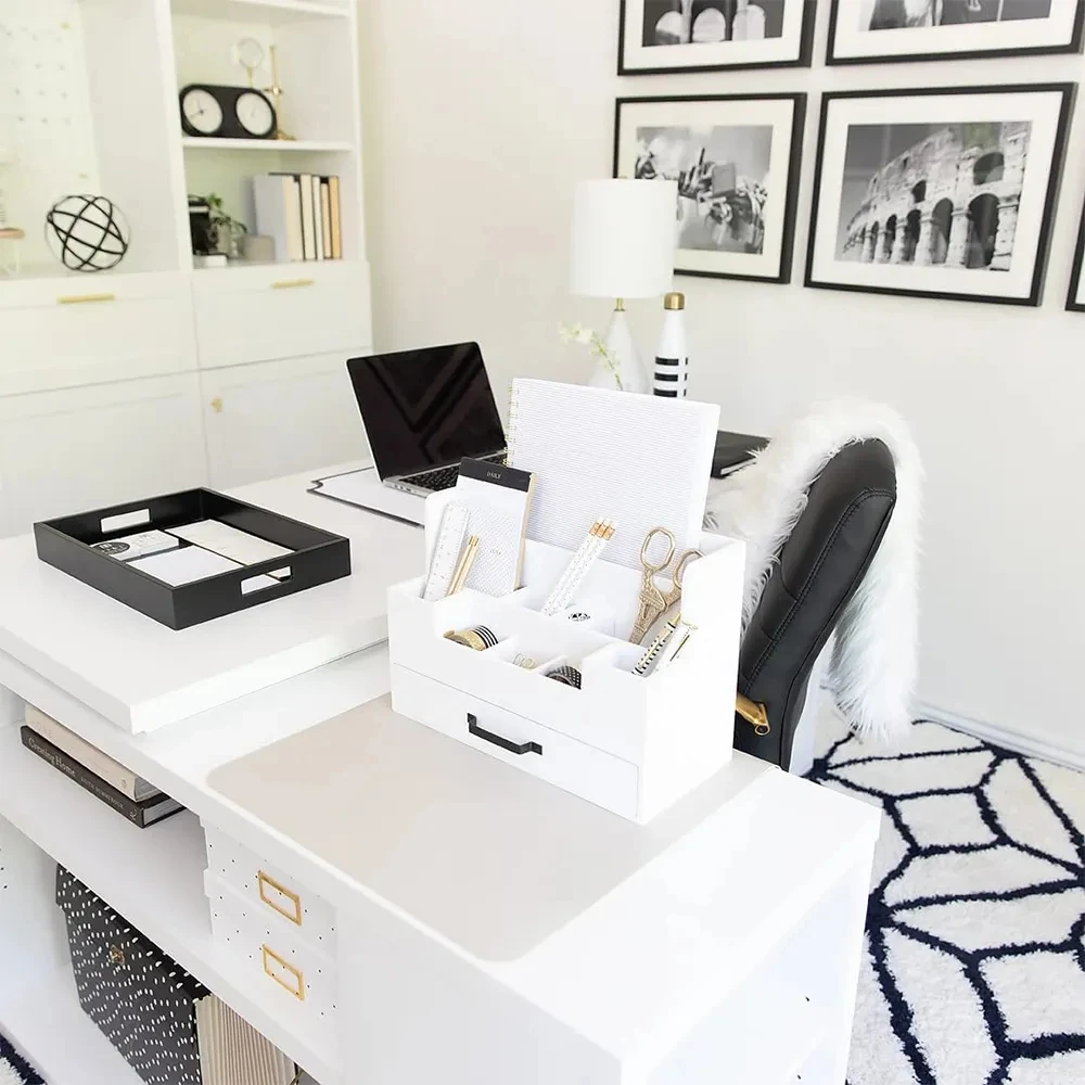 Multifunction Desk Organizer White Wood Desk Organizers Mail And Documents Storage With Drawer For Office