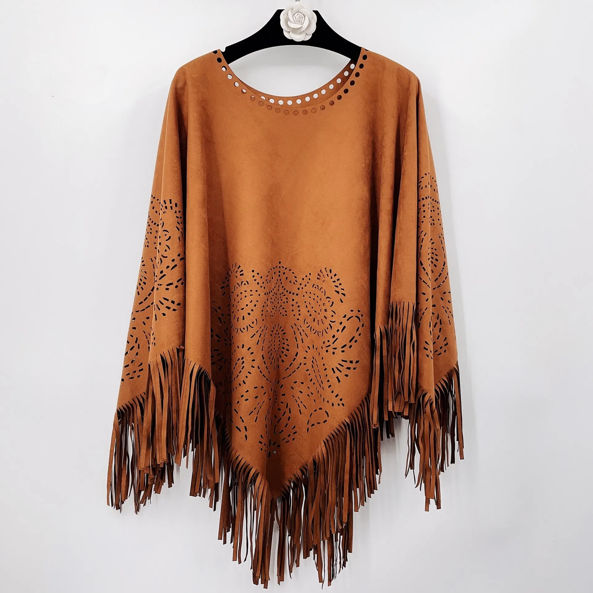 Women Cape Fringe Hollow Scarf Suede Shawl For Girls Female