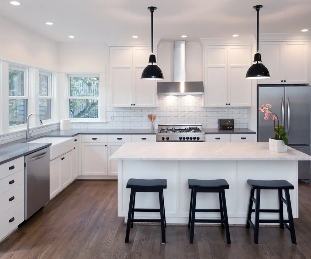 American modern kitchen furniture manufacturer kitchen cabinets sets designs with stone quartz countertop and sink