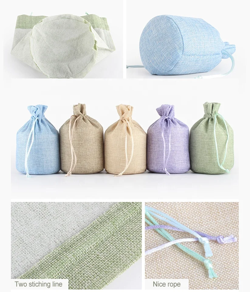 Wholesale high custom nature linen drawstring bag with printed logo make up bag drawstring for promotional