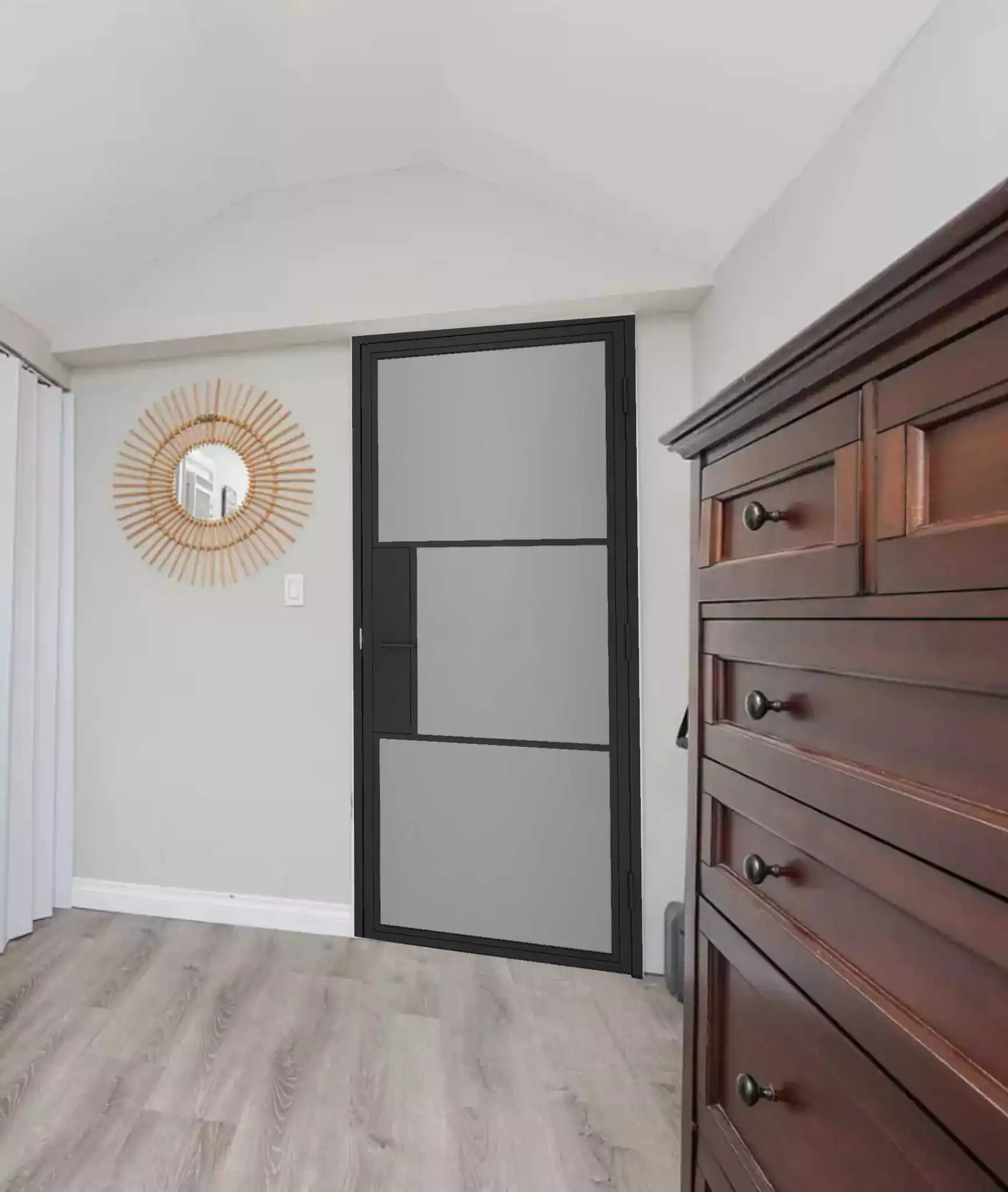 Interior Steel Frame Door with Black Transparent Glass, Wholesale Interior Swing Doors