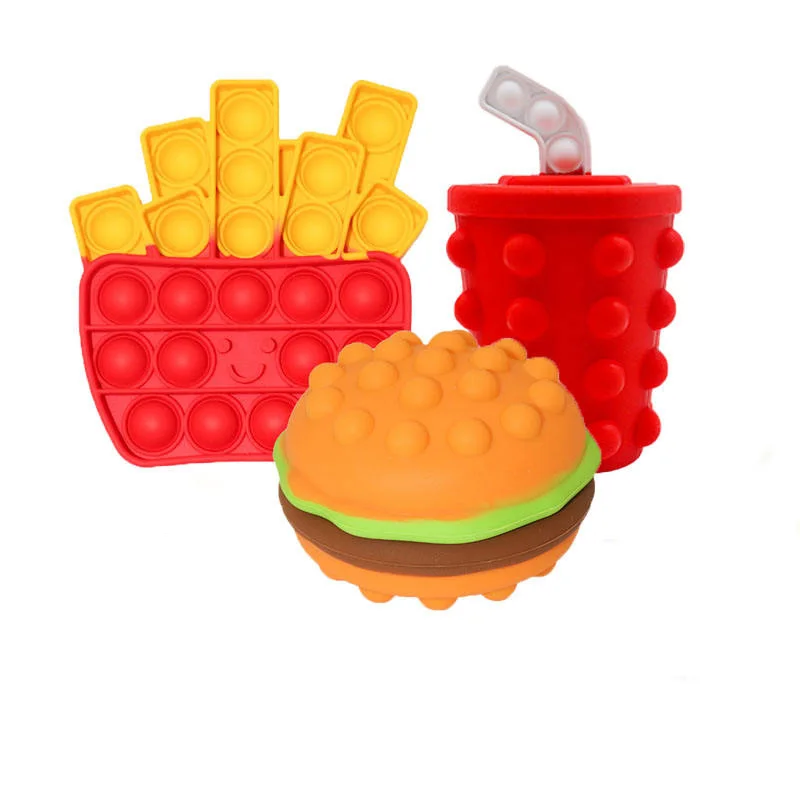 Best Selling Manufacturer Silicone Pop Bubble Fidget Toy 3D Squeeze Balls Hamburger Stress Ball Pop Sensory Toys