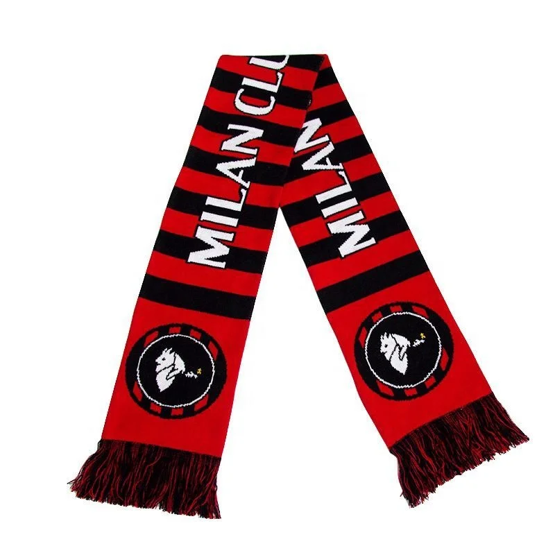 Double Ply Men Sports Scarves  Jacquard Logo Custom Knit Men Acrylic Sports Scarf for Winter
