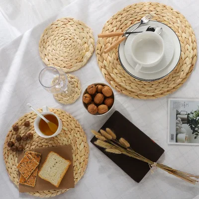Wholesale Natural Water Hyacinth Woven Placemats Round Woven Table Mat