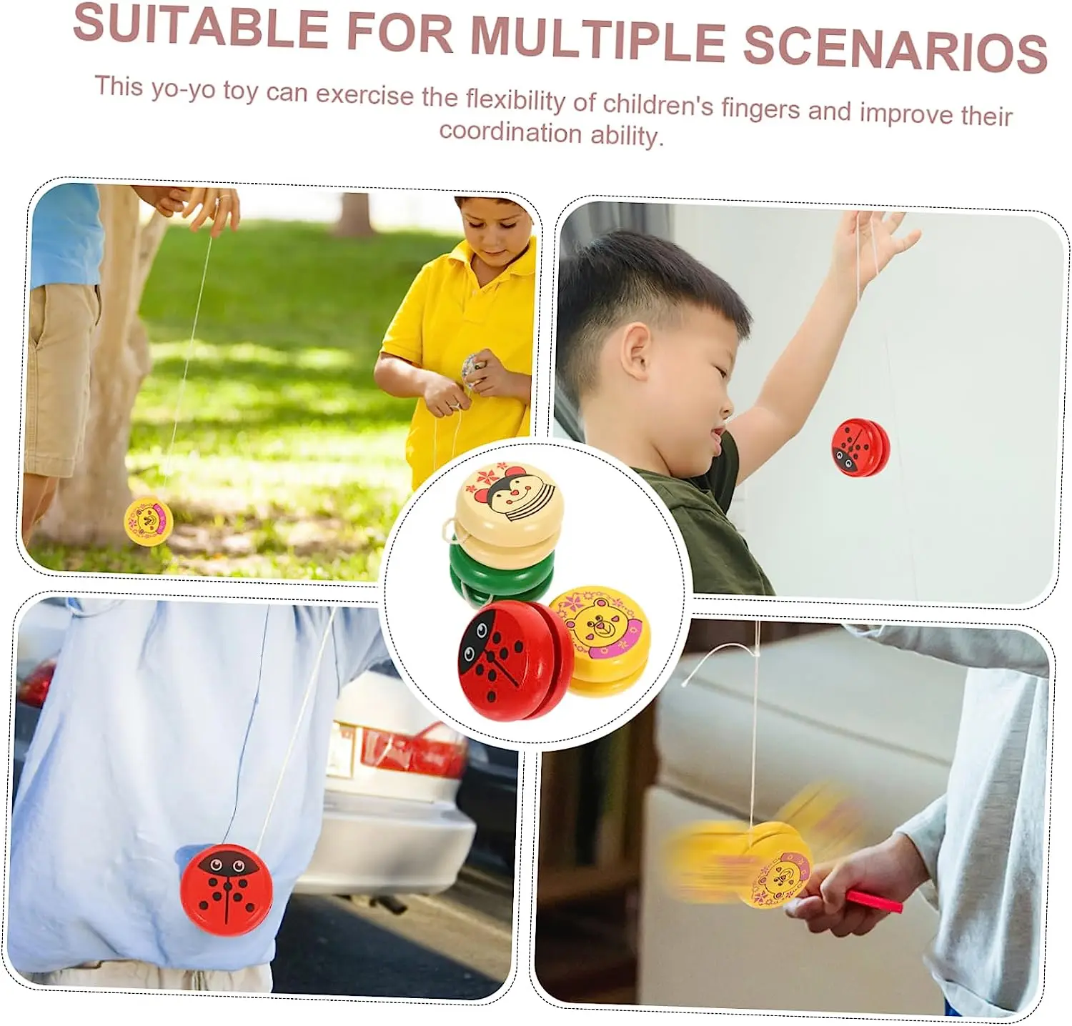 Outdoor kids educational plaything mini cartoon montissori toys wooden craft yoyo ball for Christmas party favor gift