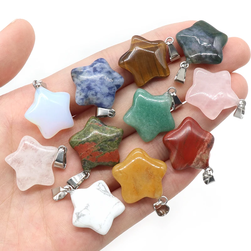 Wholesale Charms Natural Crystal Stone Stainless Steel Moon and Star Pendant for Jewelry Making Necklace