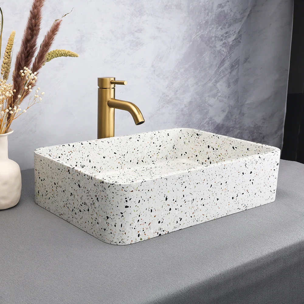 White concrete sink terrazzo wash basin and bathroom sink