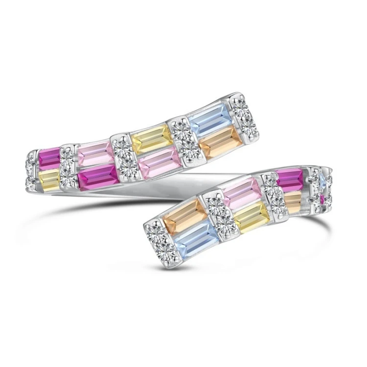 New design multi color zircon ring 925 sterling silver full Diamond rainbow series ring for girl gift