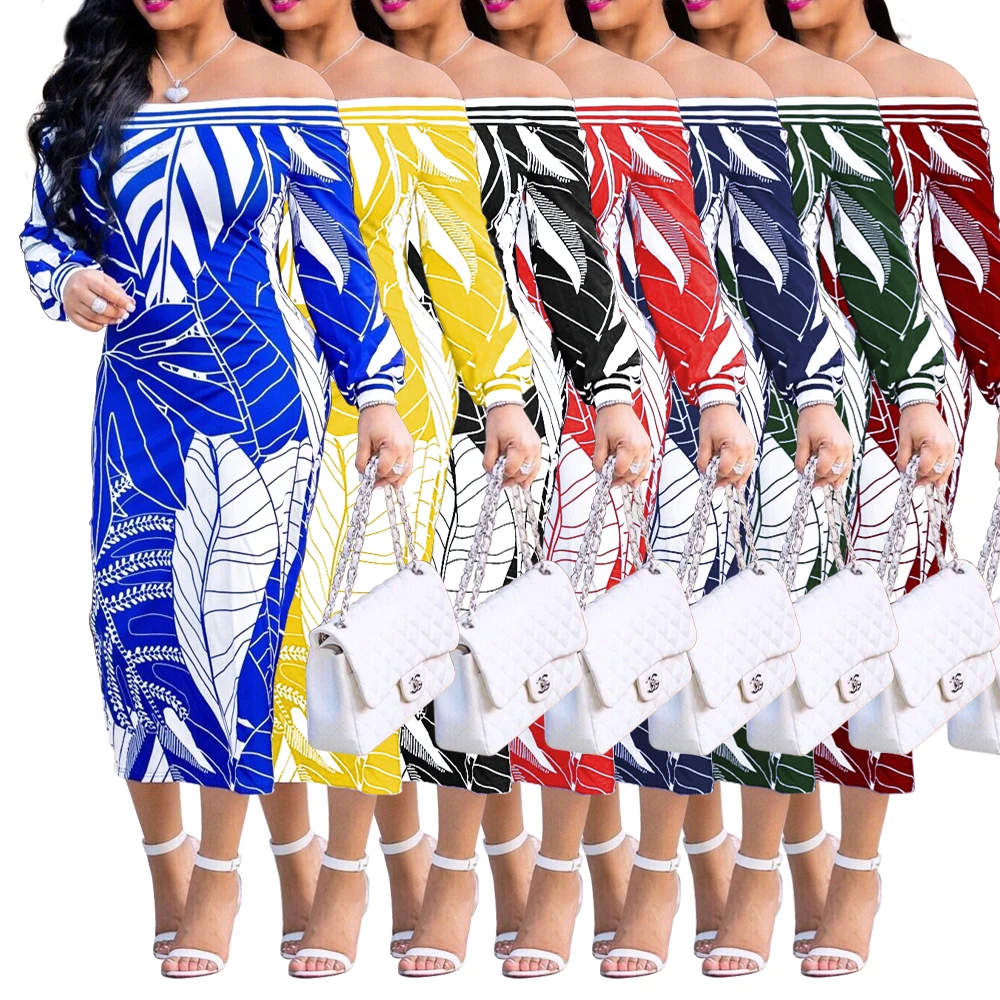 2021 trendy wholesale custom colorful off shoulder long casual slim women church dress plus size