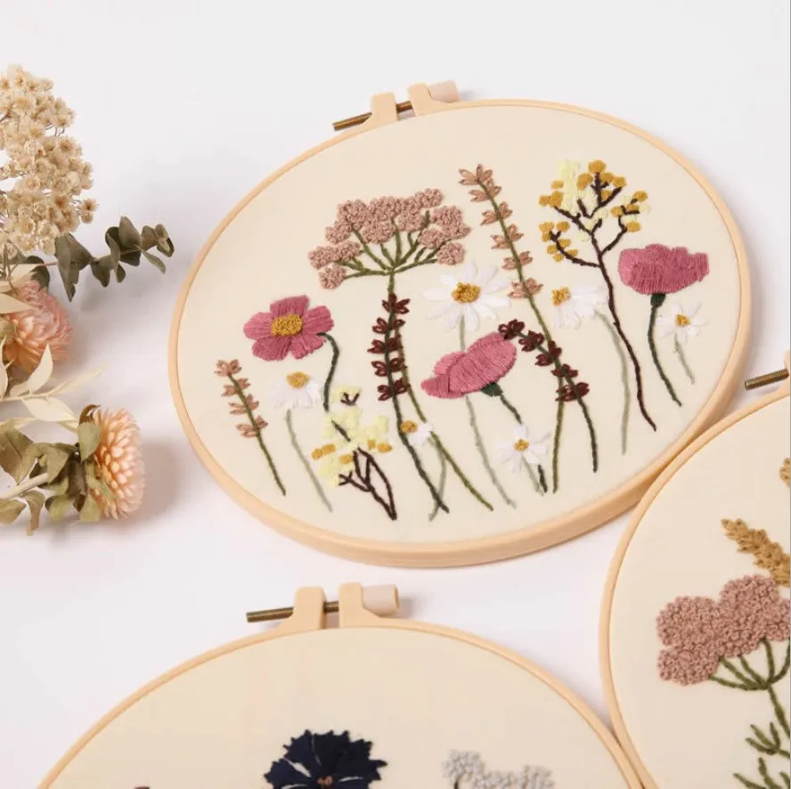 New arrival DIY Plants Pattern Embroidery Set Needlework  Printed Beginner Embroidery Round Cross Stitch Kit Sewing Craft Kit