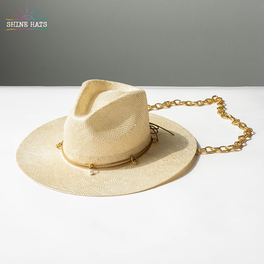Shinehats 2023 luxury sisal fedora jazz top straw hat chic summer beach sombrero for women ladies with beads