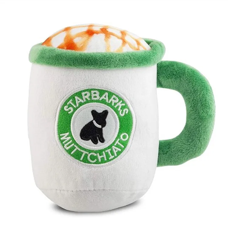 Amazon Hot Selling Water Bottle Coffee Cup Shaped Chewing Squeaky Plush Custom Dog Toys