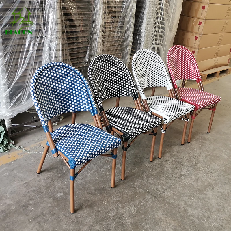 Commercial outdoor chair plastic rattan aluminum chair stackable structure outdoor ratan armless chair without arm