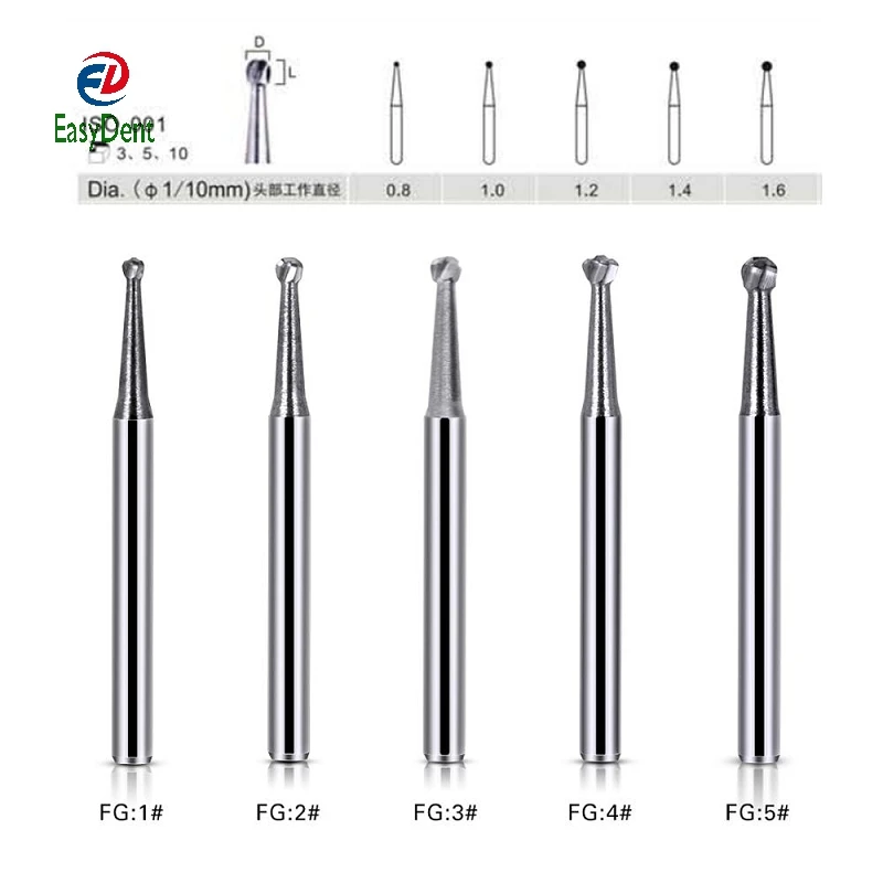 Dental FG Round Burs Drill Tungsten Dental Carbide Burs for High Speed Handpiecess Medium Dentist Tools
