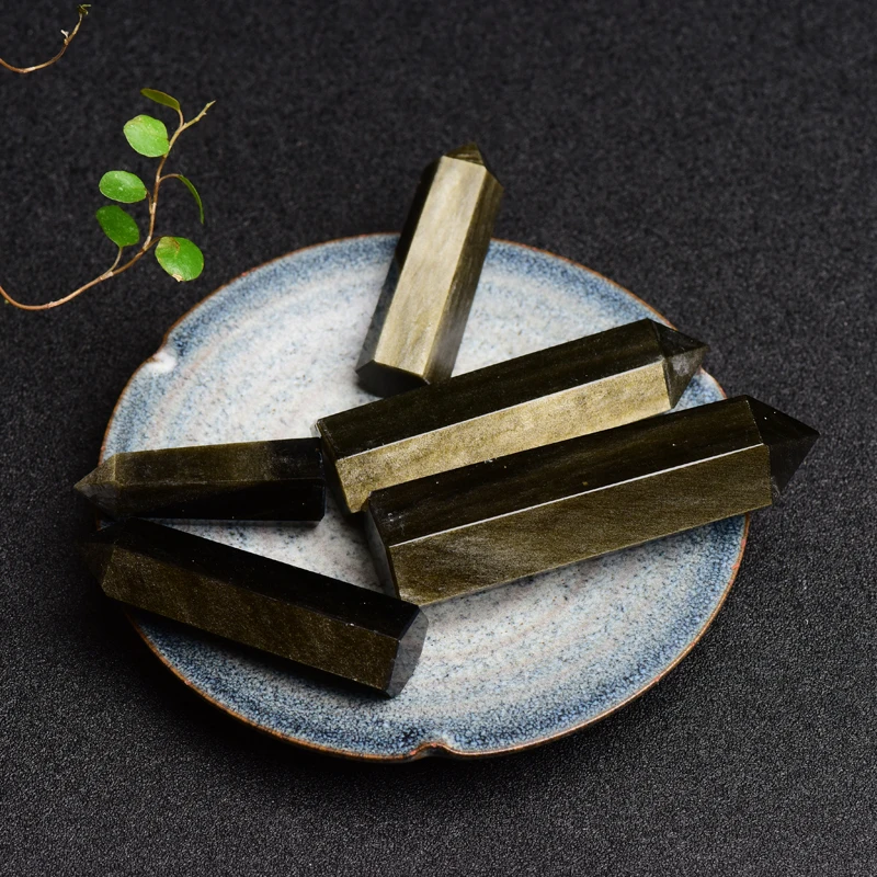 High quality wholesale custom crystal quartz treatment gold obsidian crystal Tower meditation