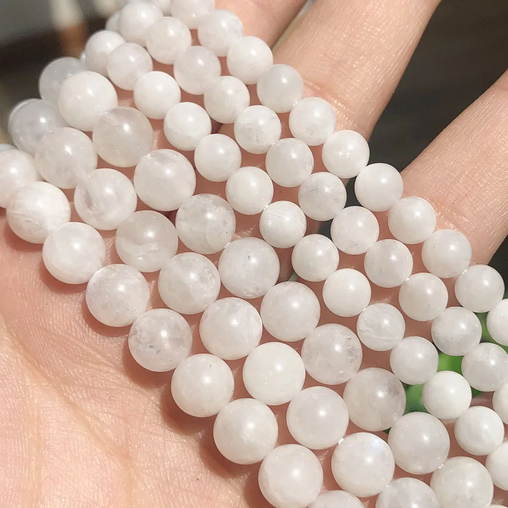 Natural 6/8/10mm A+ White Moonstone Round Beads Loose Stone Beads For Jewelry Making DIY