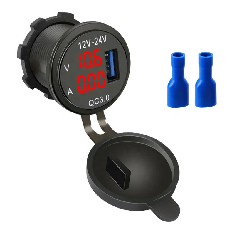 LED Digital Voltmeter Ammeter QC3.0 Three-in-one Boat Marine Motorcycle Car Charger Socket