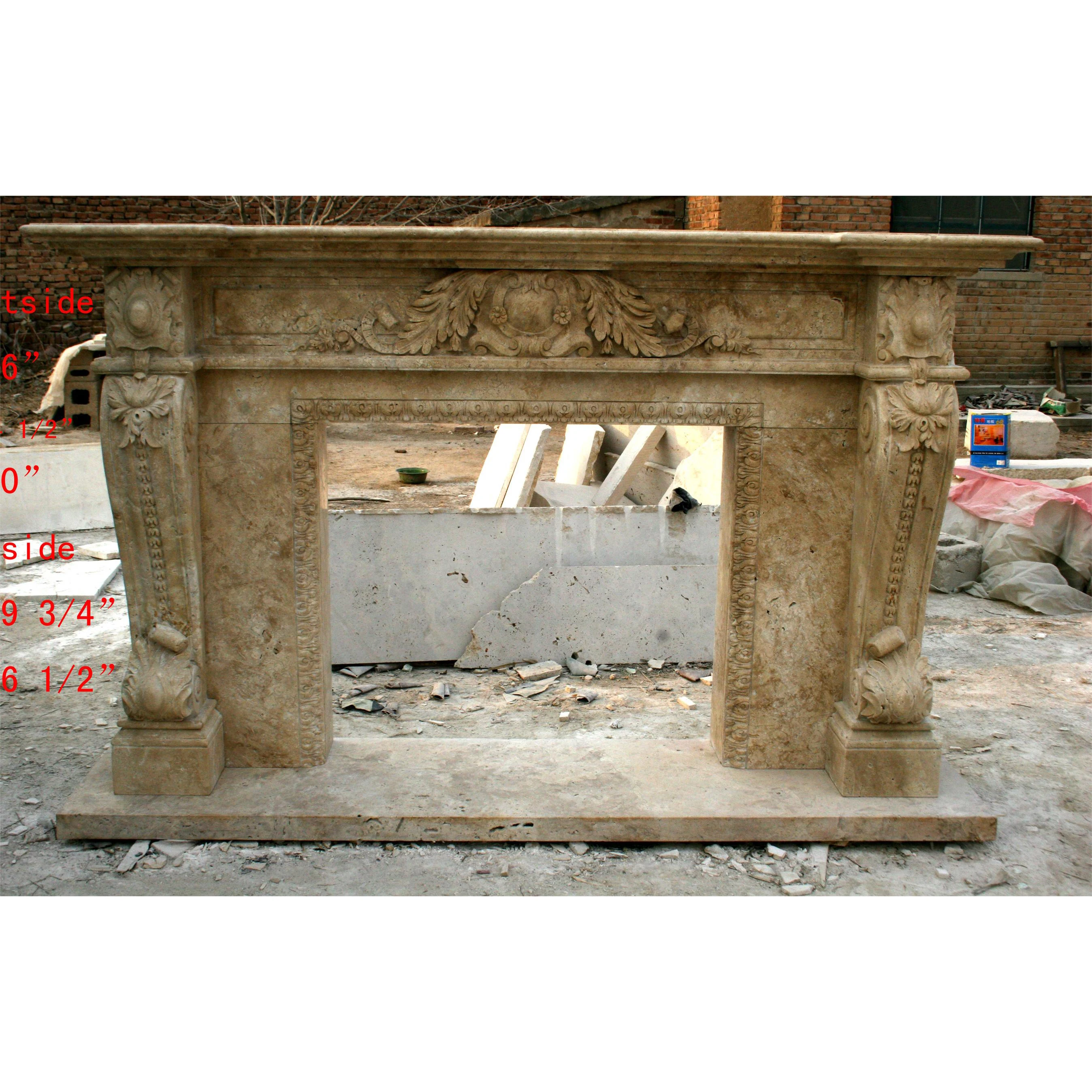 European Style Stone for Decor Marble Fireplace with Flowers