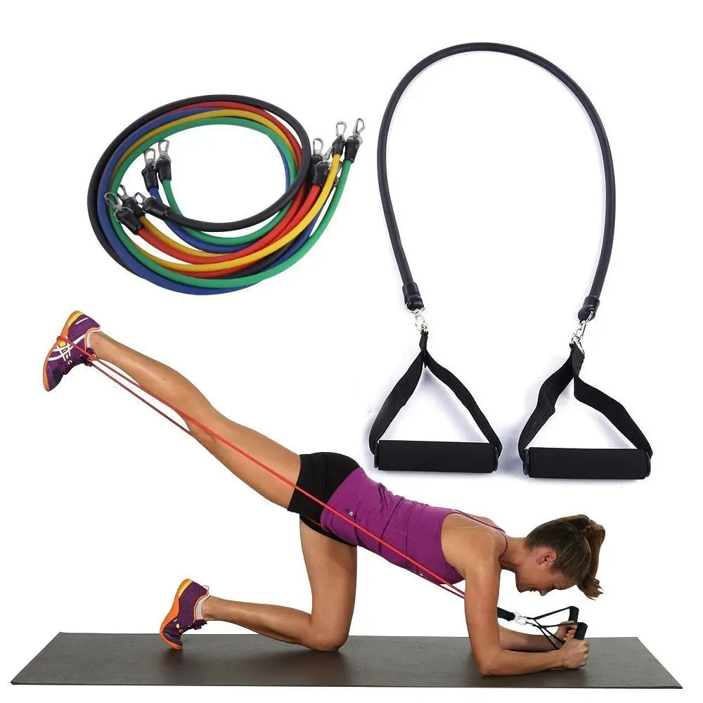Fitness Hot Sell Latex Elastic 11PCS/KIT  Resistance bands tube set with core slider and door anchor