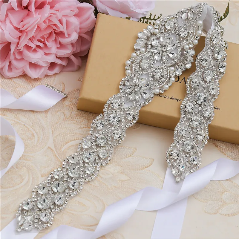 Hand Rhinestone Clear Crystal White Organza Ribbon Moroccan Belts Women Dress Body Jewelry Gold Bridal Gift Custom Webbing Belt